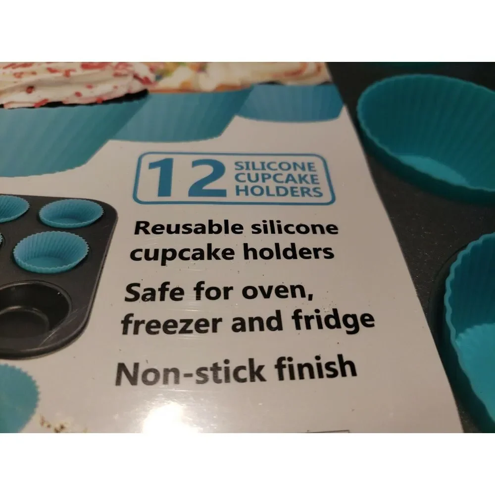 Muffin Pan With 12 Reusable Silicone Cupcake‎ Holders, Cucina Vita Non-stick New